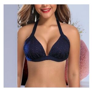 Isaac Mizrahi Navy and Pink Bikini Top